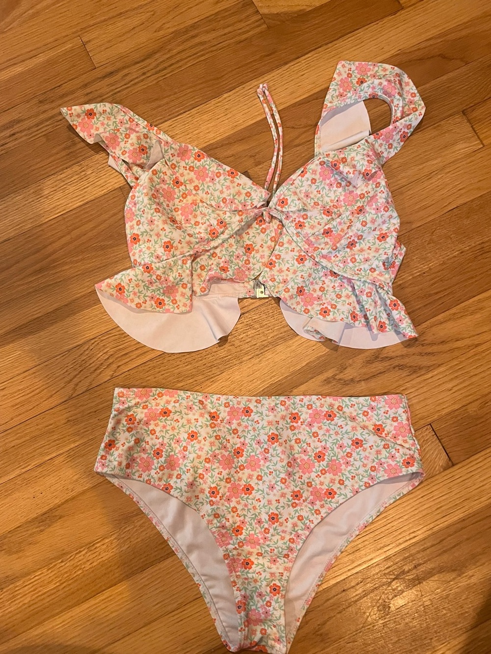 SHEIN Pink Floral Ruffle Bikini Set